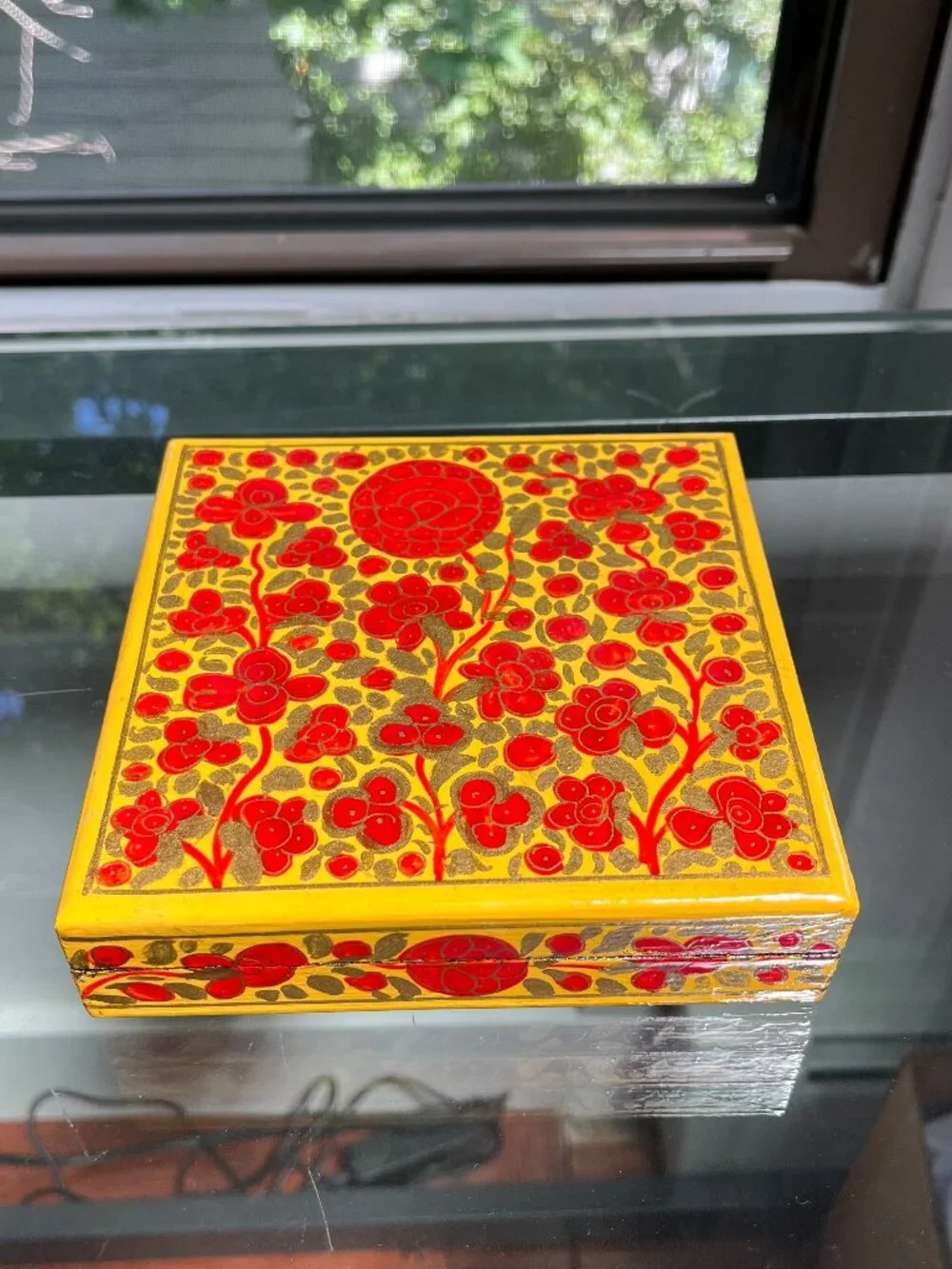 Vintage Hand-Painted Floral Wooden Jewelry Box / Trinket Box